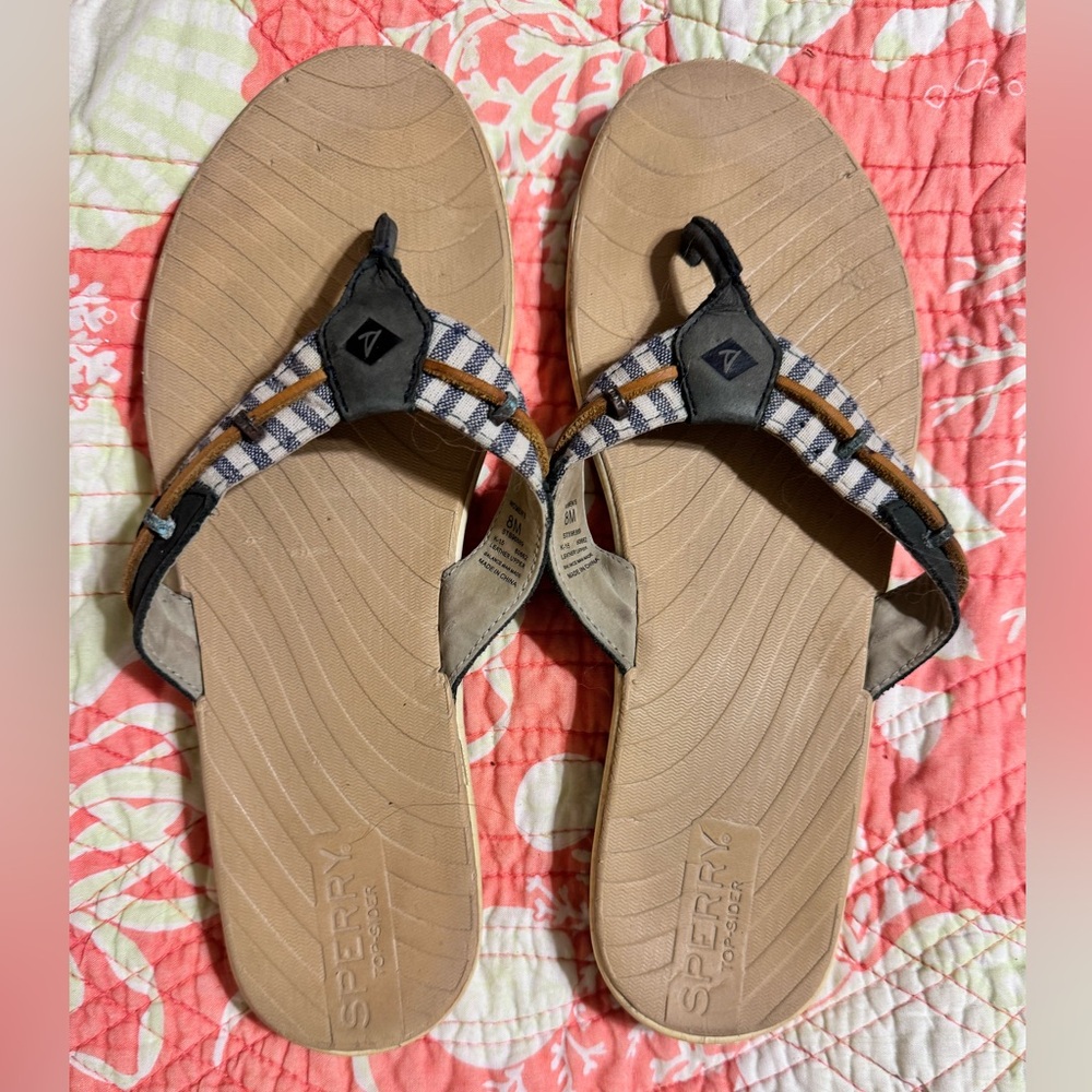 Sperry Baitfish Flip Flops Sandals Blue Stripe 8